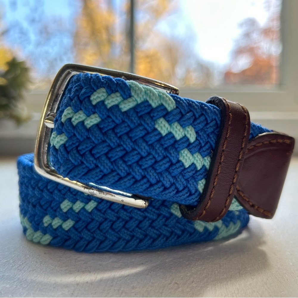 Southern Tide belt Royal blue/light blue braided web leather large 44 inches